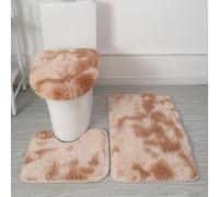 Générique Tapis de Bain 3 Pièces en Microfibre Ultra Douce - Antidérapant, Absorbant, Lavable en Machine, Tapis Contour WC et Housse de Couvercle de Toilette (Camel Dégradé)