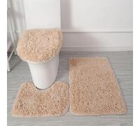Générique Tapis de Bain 3 Pièces en Microfibre Ultra Douce - Antidérapant, Absorbant, Lavable en Machine, Tapis Contour WC et Housse de Couvercle de Toilette (Brun Clair)