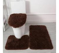Générique Tapis de Bain 3 Pièces en Microfibre Ultra Douce - Antidérapant, Absorbant, Lavable en Machine, Tapis Contour WC et Housse de Couvercle de Toilette (café)