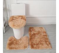 Générique Tapis de Bain 3 Pièces en Microfibre Ultra Douce - Antidérapant, Absorbant, Lavable en Machine, Tapis Contour WC et Housse de Couvercle de Toilette (Kaki dégradé)
