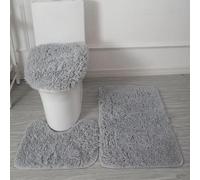 Générique Tapis de Bain 3 Pièces en Microfibre Ultra Douce - Antidérapant, Absorbant, Lavable en Machine, Tapis Contour WC et Housse de Couvercle de Toilette (Gris Clair)