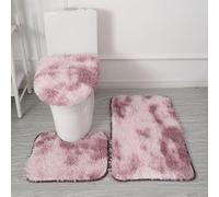 Générique Tapis de Bain 3 Pièces en Microfibre Ultra Douce - Antidérapant, Absorbant, Lavable en Machine, Tapis Contour WC et Housse de Couvercle de Toilette (Rose dégradé)