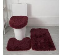 Générique Tapis de Bain 3 Pièces en Microfibre Ultra Douce - Antidérapant, Absorbant, Lavable en Machine, Tapis Contour WC et Housse de Couvercle de Toilette (Rouge vin)