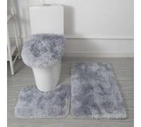 Générique Tapis de Bain 3 Pièces en Microfibre Ultra Douce - Antidérapant, Absorbant, Lavable en Machine, Tapis Contour WC et Housse de Couvercle de Toilette (Gris Clair Dégradé)