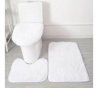 Générique Tapis de Bain 3 Pièces en Microfibre Ultra Douce - Antidérapant, Absorbant, Lavable en Machine, Tapis Contour WC et Housse de Couvercle de Toilette (Blanc)