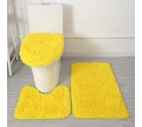 Générique Tapis de Bain 3 Pièces en Microfibre Ultra Douce - Antidérapant, Absorbant, Lavable en Machine, Tapis Contour WC et Housse de Couvercle de Toilette (Jaune Vif)