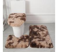 Générique Tapis de Bain 3 Pièces en Microfibre Ultra Douce - Antidérapant, Absorbant, Lavable en Machine, Tapis Contour WC et Housse de Couvercle de Toilette (Café dégradé)