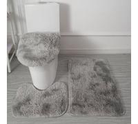 Générique Tapis de Bain 3 Pièces en Microfibre Ultra Douce - Antidérapant, Absorbant, Lavable en Machine, Tapis Contour WC et Housse de Couvercle de Toilette (Gris dégradé)