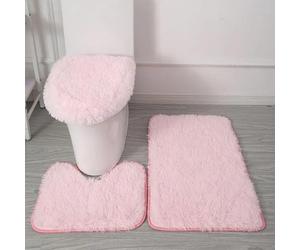 Générique Tapis de Bain 3 Pièces en Microfibre Ultra Douce - Antidérapant, Absorbant, Lavable en Machine, Tapis Contour WC et Housse de Couvercle de Toilette (Rose Clair)