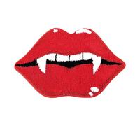 Générique Tapis de Bain Halloween Orange Citrouille Mauvaise Lèvre Rouge, Tapis de Bain Absorbant Rond, Luxe, Tendance, Peluche, Lavable (Red, One Size)