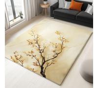 Générique Tapis de Beige Imprimé, Branches Fleuries Style Chinois Tapis Poil Court, Tapis Doux Antidérapant, Léger Résistant pour Salon Chambre à Coucher Salle à Manger Décoration 60 x 90 cm