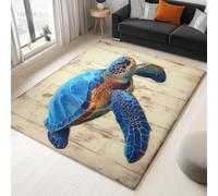 Générique Tapis de Bleu Imprimé, Style Rétro Tortue Animale Tapis Poil Court, Moquette Doux Antidérapant, Léger Résistant pour Salon Chambre à Coucher Salle à Manger Décoration 160 x 230 cm