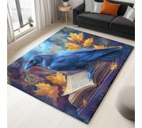 Générique Tapis de Bureau Tapis de Sol Adulte Flanelle XXL Lavable en Machine Antidérapant Doux Corbeau Gothique sur Livres Anciens Dark Academia Chic Maison Art 160x230cm