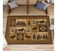 Générique Tapis de cabane en Forme de cerf pour entrée, Style rétro, élan Rustique, Tapis Lavable et antidérapant pour décoration d'intérieur - 80 x 150 cm