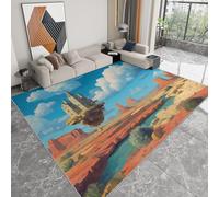 Générique Tapis de Chambre 100 x 160 cm Moquette Doux Imprimé Désert Paysage Île Château, Tapis de Salon Antidérapant Lavable Decor Anime - Moquette pour Salle de séjour Chambre d'enfant Salle de Jeu