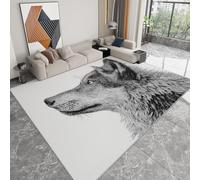 Générique Tapis de Chambre 100 x 160 cm Moquette Doux Imprimé Vintage Animaux Loup, Tapis de Salon Antidérapant Lavable Decor Noir Blanc - Moquette pour Salle de séjour Chambre d'enfant Salle de Jeu