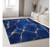 Générique Tapis de Chambre 80 x 150 cm Moquette Doux Imprimé Abstrait Luxe Marbre Texture, Tapis de Salon Lavable et Antidérapant - Moquette Bleu pour Salle de Séjour Chambre d'enfant Salle de Jeu