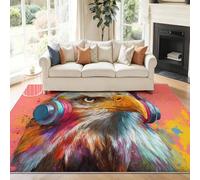 Générique Tapis de Chambre Art du Graffiti Animaux Aigles Casque Audio - Moquette de Salon à Poils Ras, Moderne Lavable Tapis Intérieur, Coloré pour Décor de Cuisine Et de Salle à Manger 120 x 180 cm