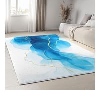 Générique Tapis de Chambre Doux Imprimé Abstrait Aquarelle Marbre Texture, Tapis de Salon 140 x 200 cm Moquette Antidérapant Lavable Bleu - Moquette pour Salle de Séjour Chambre d'enfant Salle de Jeu