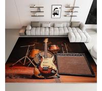 Générique Tapis de Chambre Guitare Batterie 120x180cm Tapis Salon Grand Antidérapant Lavable, Moquette Décoratifs pour Maison Super Doux et Durable