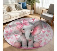 Générique Tapis de Chambre Moelleux à Poils Courts 150 cm Rond Moderne Rose | Éléphant Forme de Cœur Antidérapant et Résistant, Lavable en Machine, Facile d'entretien, Adapté aux Animaux, Salon Cuisine