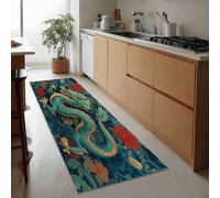 Générique Tapis de Couloir 40 x 120 cm, Tapis à Poils Courts Antidérapant Lavable Rétro Dessin Animé Animaux Dragon - Tapis de Cuisine Bleu-Vert pour L'Entrée Buanderie Couloir de L'Immeuble