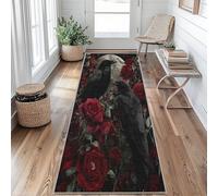 Générique Tapis de Couloir 50x120 cm Corbeau, Fleur de Rose Rouge, Antidérapant et Lavable, Tapis Long pour Cuisine Couloir Salon