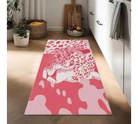 Générique Tapis de Couloir 60 x 150 cm, Tapis à Poils Courts Antidérapant Lavable Minimaliste Animal Léopard Art - Tapis de Cuisine Rose pour L'Entrée Buanderie Couloir de L'Immeuble