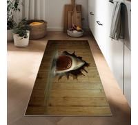 Générique Tapis de Couloir 60 x 180 cm, Tapis à Poils Courts Antidérapant Lavable 3D Grain De Bois Animaux Requin - Tapis de Cuisine Brun Clair pour L'Entrée Buanderie Couloir de L'Immeuble