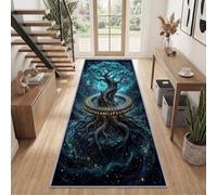 Générique Tapis de Couloir 60x120 cm Lavable Arbre Runes Bleu Cyan