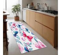 Générique Tapis de Couloir 90 x 180 cm, Tapis à Poils Courts Antidérapant Lavable Aquarelle Animaux Fleurs Papillons - Tapis de Cuisine Blanc pour L'Entrée Buanderie Couloir de L'Immeuble