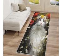 Générique Tapis de Couloir Antidérapant 50x100cm Chat Mignon, Tapis Couloir Long Fleurs Sauvages, Lavable Doux Poil Ras pour Passage, Chambre, Cuisine, Entrée Interieur hOO361