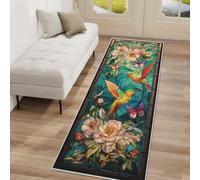 Générique Tapis de Couloir Antidérapant 50x100cm Fleurs Oiseaux, Tapis Couloir Long Vitrail, Lavable Doux Poil Ras pour Passage, Chambre, Cuisine, Entrée Interieur GUb217