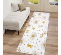 Générique Tapis de Couloir Antidérapant 80x200cm Marguerite Fleur, Tapis Couloir Long Étoile Nœud Papillon, Lavable Doux Poil Ras pour Passage, Chambre, Cuisine, Entrée Interieur, Blanc J8p155F