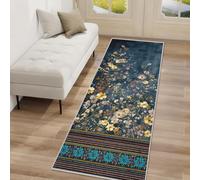 Générique Tapis de Couloir Antidérapant 80x200cm Motif Floral, Tapis Couloir Long Fleur Sauvage Ethnique, Lavable Doux Poil Ras pour Passage, Chambre, Cuisine, Entrée Interieur, Bleu Rf5V229a