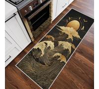 Générique Tapis de Couloir Antidérapant 80x200cm Vague Japonais, Tapis Couloir Long Soleil Ukiyo-e, Lavable Doux Poil Ras pour Passage, Chambre, Cuisine, Entrée Interieur, Noir J8p243F