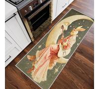 Générique Tapis de Couloir Antidérapant 80x300cm Lapin Cartoon, Tapis Couloir Long Lune Musique, Lavable Doux Poil Ras pour Passage, Chambre, Cuisine, Entrée Interieur, Gris-Vert J8p113F