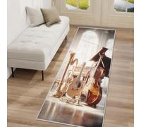 Générique Tapis de Couloir Antidérapant 80x300cm Piano Guitare, Tapis Couloir Long Musical Instrument, Lavable Doux Poil Ras pour Passage, Chambre, Cuisine, Entrée Interieur, Brun Clair J8p190F