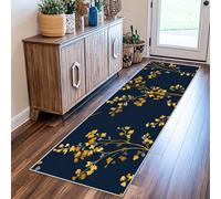 Générique Tapis de Couloir Branche De Feuilles d'or, Tapis de Passage Long, Doux Antidérapant et Lavable, 80 x 200 cm, Motif Botanique Moderne, Tapis Couloir pour Cuisine, Entrée, Buanderie P07E5