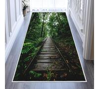 Générique Tapis de Couloir Chemin de Fer Forestier 70x200 cm, Forêt Vert Tapis Couloir Antidérapant Lavable en Machine Doux à Poil Ras pour Cuisine Couloir Chambre et Entrée R32Ssby