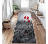 Générique Tapis de Couloir Coquelicot Rouge, Tapis de Couloir Long Antidérapant 60x120, Fleurs Rouge, Tapis Cuisine Motif Noir Gris Nature, pour Cuisine Salon Chambre Couloir Entrée BDn61