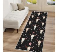 Générique Tapis de Couloir Crâne de Vache, Tapis Couloir Antidérapant Étoile Rural, Poils Courts Doux Lavable en Machine pour Passage Entrée Décoration de Cuisine(Noir, 80x250 cm) f6Ma