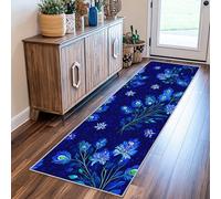 Générique Tapis de Couloir Floral Bleu Minuit, Tapis de Passage Long, Doux Antidérapant et Lavable, 70 x 200 cm, Motif Botanique Moderne, Tapis Couloir pour Cuisine, Salon, Entrée, Buanderie D16J6