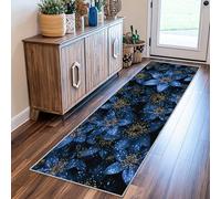 Générique Tapis de Couloir Floral De Minuit, Tapis de Passage Long, Doux Antidérapant et Lavable, 60 x 240 cm, Motif Pétales Bleus Maussades, Tapis Couloir Pour Cuisine, Salon, Entrée, Buanderie M12L2