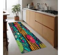 Générique Tapis de Couloir Long Antidérapant 60 x 180 cm, Tapis de Passage Fleurs Animaux Carpes Koï Plantes Lavable et Doux à Poil Ras pour Passage Chambre Cuisine Entrée Intérieure, Bleu-Vert