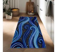 Générique Tapis de Couloir Long Antidérapant 90 x 180 cm, Tapis de Passage Fantaisie Rétro Mystérieux Étoiles Lavable et Doux à Poil Ras pour Passage Chambre Cuisine Entrée Intérieure, Bleu-Noir