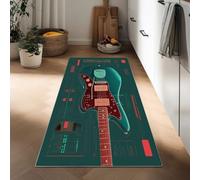Générique Tapis de Couloir Passage Long 90 x 180 cm, Tapis Coureur Vert à Poils Courts Lavable Antidérapant Rétro Musique Guitare Vibrant pour Cuisine Chambre Entrée Salle de Buanderie