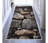 Générique Tapis de Couloir Pierre 3D 60x180 cm, Mur en Pierre Tapis Couloir Antidérapant Lavable en Machine Doux à Poil Ras pour Cuisine Couloir Chambre et Entrée