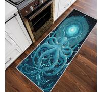 Générique Tapis de Couloir Pieuvre Kraken, Tapis Couloir Antidérapant Monstre Marin, Poils Courts Doux Lavable en Machine pour Passage Entrée Décoration de Cuisine(Bleu, 80x400 cm) J8p235F