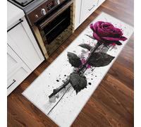Générique Tapis de Couloir Rose Fleur, Tapis Couloir Antidérapant Éclaboussure d'encre, Poils Courts Doux Lavable en Machine pour Passage Entrée Décoration de Cuisine(Blanc, 60x180 cm) J8p260F